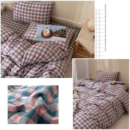LifeTB Twin XL Comforter Set Purple Pink Plaid Bedding Comforter with 2 Pillowcases Geometric Checkered Pattern Comforter Set for All Season Fluffy Soft Lightweight Bedding Comforter Twin XL Size