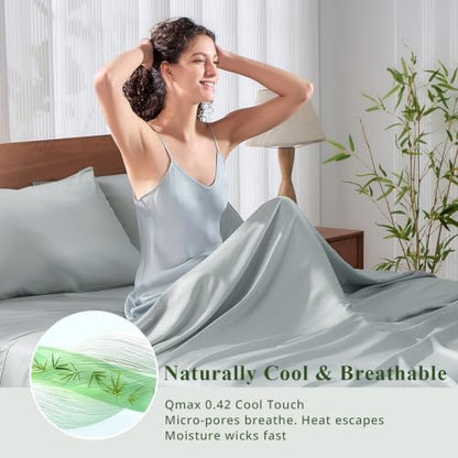 Bamboo Viscose Sheet Set Queen Size, Cooling Sheets Bed Set 4pcs