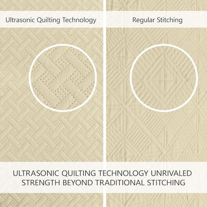 FLYMME Quilts Queen Size,Lightweight Butter Yellow Bedspreads,Basket Weave Pattern,Ultra Soft Microfiber Bed Coverlet 3 Pieces for All-Seasons (1 Quilt,2 Shams)