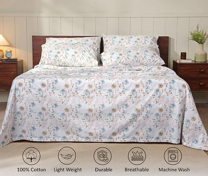 RUVANTI 100% Cotton Queen Sheets, Percale Queen Sheet Set, Radiant