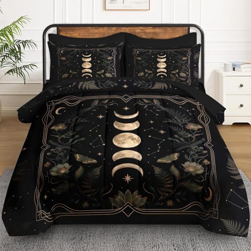 WeCozy Twin Comforter Set with Sheets, 5 Pieces Celestial Moon Bedding