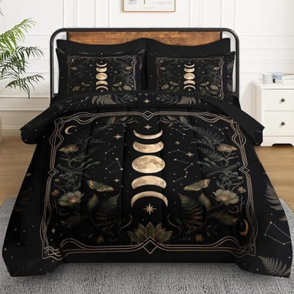 WeCozy Queen Comforter Set with Sheets, 7 Pieces Celestial Moon Bedding