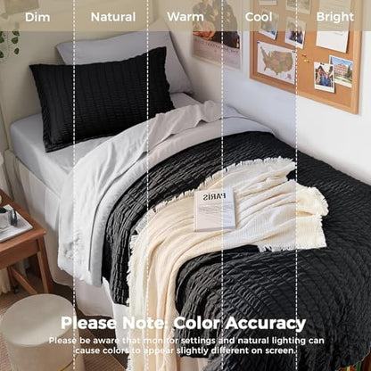 HYMOKEGE Black/Light Grey Twin Comforter Set Seersucker 5 Pieces, All Season Luxury Bed in a Bag for Bedroom, Bedding Set with Comforter, Sheets, Pillowcase & Sham
