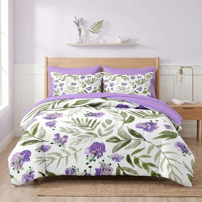 Pamnest Full Comforter Set with Sheets, 7 Pieces Floral Purple Bedding