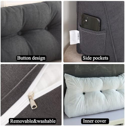 SAMTY Wedge Headboard Pillow Queen for Bed Sitting Up, Linen Back Pillow