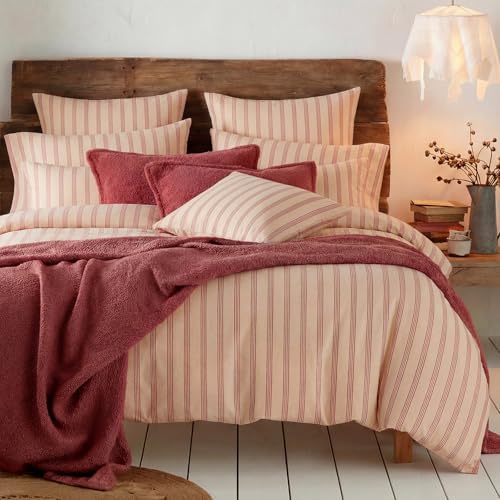 Bedbay 100% Cotton Striped Duvet Cover Set King Size, Warm Apricot Bedding Set, 100% Cotton Sateen, Silky Soft Cozy 3 Piece Duvet Cover for All Seasons