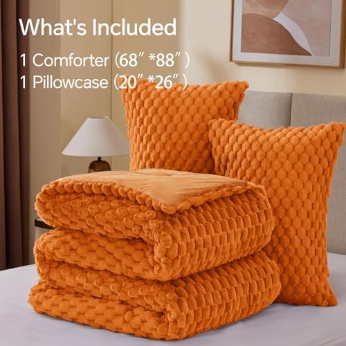 BEDELITE Fluffy Twin/Twin XL Comforter Set, Burnt Orange Bed Set 2 Pieces