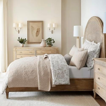 EVERGRACEHOME 100% Cotton Paisley Quilt Set, King Size, Flax Beige