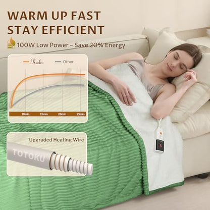 Reaks Heated Blanket Twin, 9 Heat Levels, 2-10H Auto-Off, 62"x84", Green