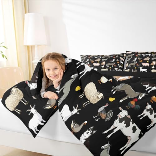 Feelyou Farm Animal Comforter Set Toddler Size Farm Theme Bedding Set for Kids Boys Girls Cute Animal Duvet Quilt Cartoon Bedroom Decor 2 Pcs with 1 Pillow Cases