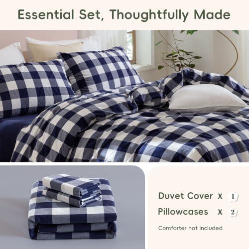 JIYUAN Twin Washed Cotton Duvet Cover Set, 2-Piece, Buffalo Check