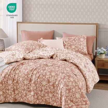 BLOOMHAVEN Queen Comforter Set-7 Pieces Pink Floral Bed in a Bag Queen