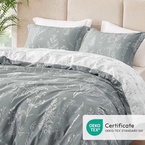 Love's cabin Grey Twin Comforter Set - Twin XL Size Comforter Set Dorm Bedding, 2 Pieces Cute Floral Bedding, Soft Reversible Flowers Comforter, 1 Comforter & 1 Pillow Sham