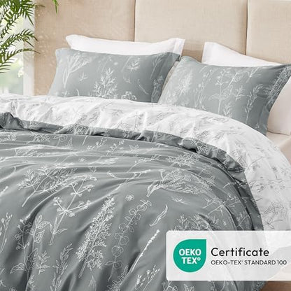 Love's cabin Grey Twin Comforter Set - Twin XL Size Comforter Set Dorm Bedding, 2 Pieces Cute Floral Bedding, Soft Reversible Flowers Comforter, 1 Comforter & 1 Pillow Sham