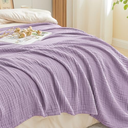 EMME Muslin Blankets for Adults Throw Blanket for Couch Breathable Gauze Soft Lightweight Airy Lavender Throw 50"x60"