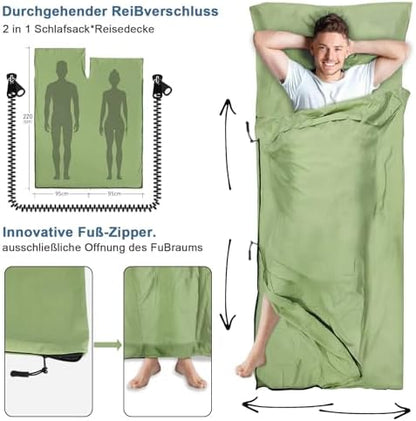Sleeping Bag Liner, Updated Adult Sleep Sack & Travel Sheets with Foot Zipper, Lightweight and Portable Camping Sleeping Bag Liners - Ideal for Backpacking, Hostels and Camping
