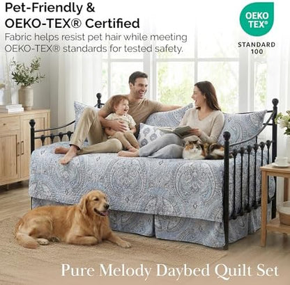 6-Piece Daybed Cover Quilt Set, Quilted Twin Bedding Set, Pure Melody Aqua