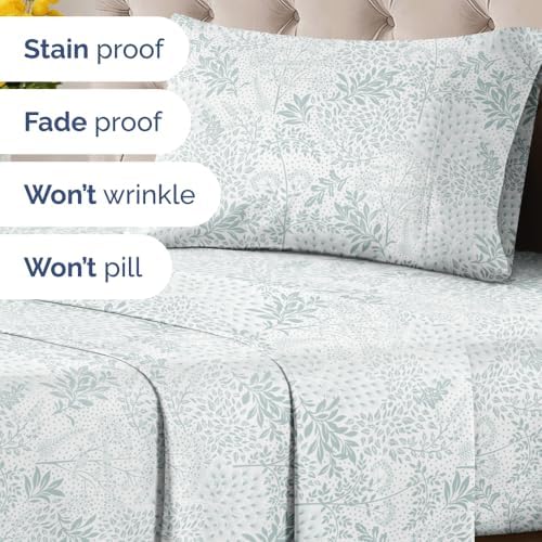 Twin XL 3 Piece Floral Sheet Set - Soft, Breathable & Cooling - Gray Ferns