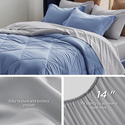 Bedsure Twin XL Comforter Set Reversible Bed Set 5 Infinity Blue/Light Grey