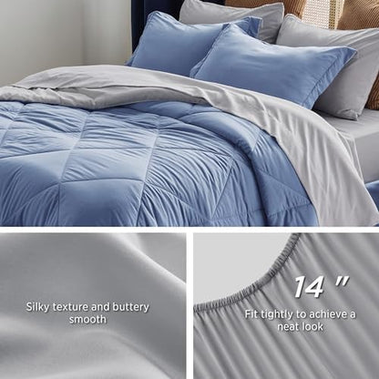 Bedsure Twin XL Comforter Set Reversible Bed Set 5 Infinity Blue/Light Grey