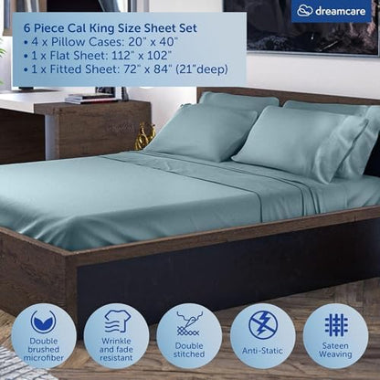 DREAMCARE California King Sheet Sets - 6 pcs Breathable Cooling Sheets