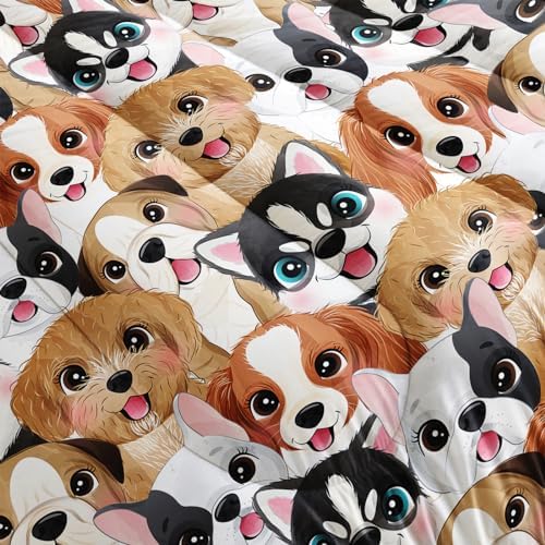 Nttopship Cute Dog Comforter Sets Queen Size Cartoon Dogs Bedding Sets for Kids,Cartoon Dog Comforter Sets，Kids Room Decor with 1 Comforter with 2 Pillow Case