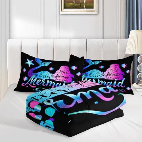 Mermaid Twin Size Comforter Set with 2 Pillowcases.