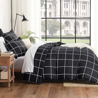 Andency Twin Comforter Sets Black, Gingham Plaid Grid Checkered Bedding Set