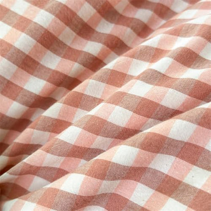 Mucalis Pink Gingham Duvet Cover King 100% Washed Cotton Brown Pink Plaid Checkered Duvet Cover Set Vintage 3 Piece Grid Bedding Set with Zipper Closure 4 Corner Ties,Durable,Breathable,Easy Care