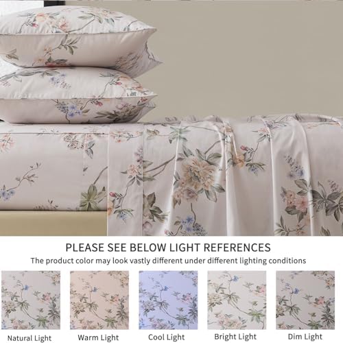 FADFAY Full Size 4‑Piece 100% Cotton Sheet Set – Soft Deep Pocket Fitted Sheet, Crisp & Breathable for Hot Sleepers, Country Style Floral & Butterfly Pattern Bedding for All Seasons