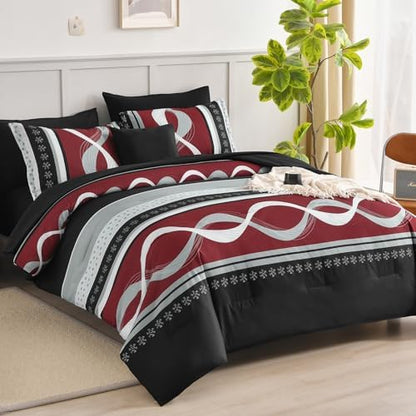 Anibedding Burgundy Comforter Set King Size,8 Pieces Boho Bed in a Bag