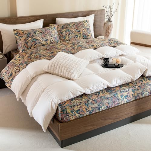 QSH Boho Bed Sheets Queen Size - 100% Egyptian Cotton Sheets Elegant Paisley Flower Pattern Printed Bedding Sheets Queen Size Bohemian Bedding 4pcs Deep Pockets Bed Sheets