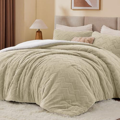 BEDELITE Fluffy Sherpa Twin Comforter Set,Linen