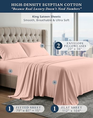 LANE LINEN King Size Sheets Sateen Weave - Veiled Rose Swiss Dot