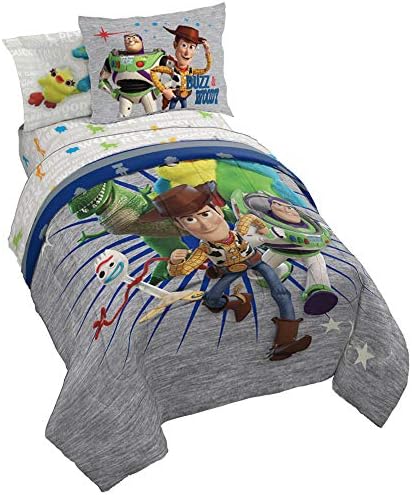 Disney Pixar Toy Story Twin Comforter Set 5 Piece Kids Bedding, Gray