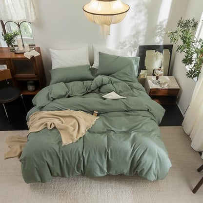 FOSSA Duvet Cover Set 100% Washed Cotton Linen Feel Super Queen