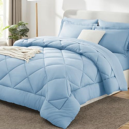 CozyLux Queen Comforter Set 88"x88" Baby Blue - 7 Piece Bed in a Bag