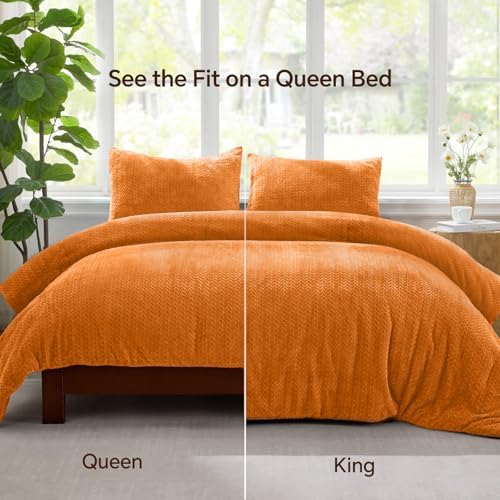 ChiXpace Fleece Twin Comforter Set Burnt Orange, Fluffy Bed Set 2 Pieces