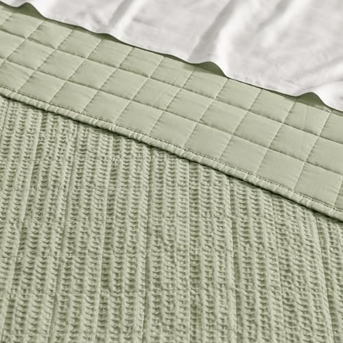 Levtex Home Cloud Waffle Twin XL/Twin Quilt Set (68x86in) with 1 Pillow Sham (26x20in) - Box Quilted Waffle Cotton Texture - Desert Sage - Cotton Twin Size Quilt Bedding Set - Lightweight Soft