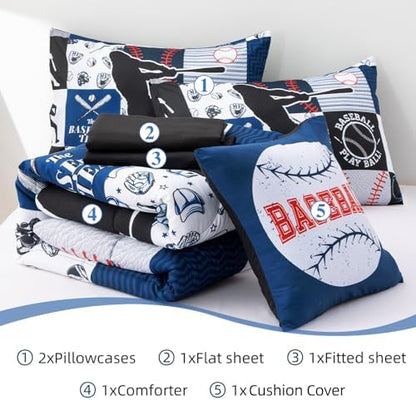 A Nice Night Sports Baseball Comforter Full Bedding Set for Boys,Blue