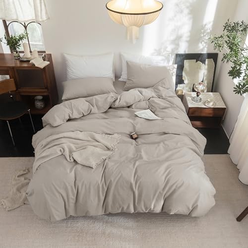 FOSSA Duvet Cover Set 100% Washed Cotton Linen Feel Super King Plus