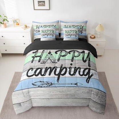 Erosebridal Happy Camping 7 Pcs Bedding Set for Kids,Rustic Farmhouse Style Comforter Set with Sheets,Camper Theme Bed in a Bag,Arrows Adventure Duvet Insert,Retro Old Barn Door Down Comforter,Full