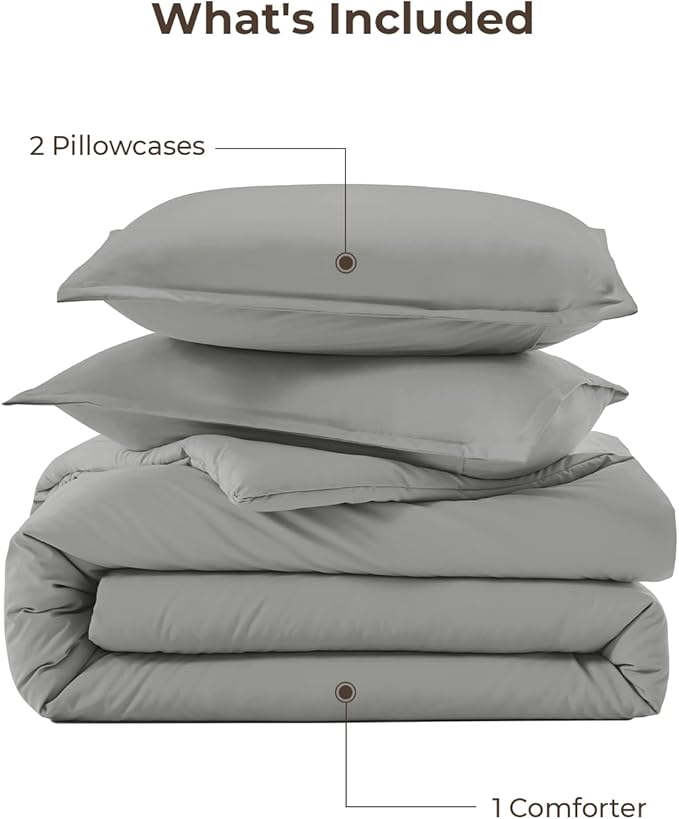 Litanika Comforters Medium Gray King Size, 3 Pieces Lightweight Solid Bedding Set & Collections, All Season Fluffy Bed Set (104x90In Comforter & 2 Pillowcases)
