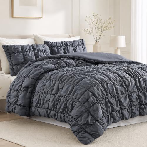 Amélie Home Queen Bubble Comforter Set, Soft, Charcoal Grey, 3-Piece
