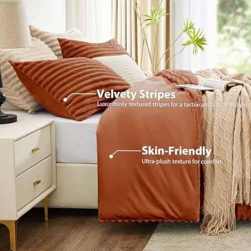 EXQ Home Fluffy Comforter Set King Size,3 Pieces Bed Set,Terracotta