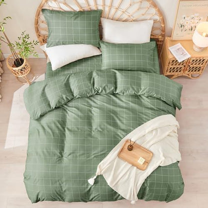 JELLYMONI 100% Cotton Sheet Set, Green Plaid, Twin