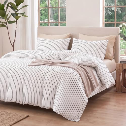Bedbay Cotton Striped Duvet Cover Set King Size, Black White Stripe Bedding Set, 100% Cotton Sateen, Soft Smooth Breathable Minimal Hotel Set, 3 Pieces for All Seasons