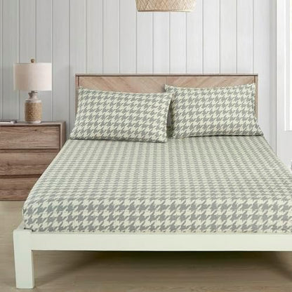 Chezmoi Collection 4-Piece Lodge Plaid Sheet Set Queen - Gray Houndstooth Printed Brushed Microfiber Lightweight Breathable Deep Pocket Bed Sheets