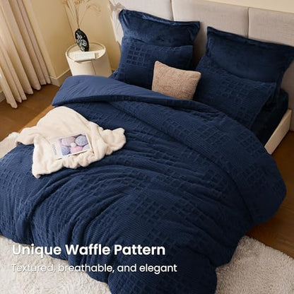EXQ Home Waffle Comforter Set Twin Size, 2 Pieces Bed Set,Navy Blue