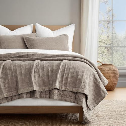 EVERGRACEHOME Stonewashed Cotton Quilt Set, Queen Size, Truffle Taupe Brown